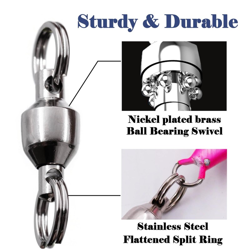 FishTrip Fishing Swivels with Split Rings, 25pcs Ball Bearing Swivel