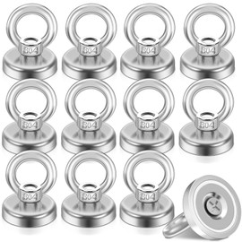 FPMYB Pack of 12 Magnet Strong Neodymium Eyelet Magnet Magnetic Hooks, 19 kg Neodymium Magnets Extra Strong Magnetic Fishing, 25 mm Super Strong Fishing Magnet with Hole for Home, Lakes, Lawn, Ocean