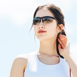 E-FIT EF-S207 Sports Sunglasses, Ultra Lightweight Model, Asian Fit, UV Protection, Blue Light Reduction, Case Set, clear wine/black