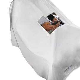 Jovinno - Large Size Professional Quality Hair Cutting Barber/Salon Cape Gown Apron With Mobile Phone Viewing Window, Metal Snap Neck Closure, Hanging Hook (White Cape Window)
