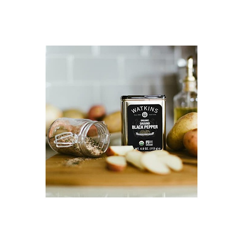 Watkins Gourmet Organic Spice Tin, Ground Black Pepper, 4 oz