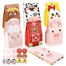 Prasacco 18 Pieces Farm Candy Bags, Farm Birthday Party Supplies Kids Goodie Bags for Birthday Party Cute Animal Candy Treat Bags for Boys Girls Birthday Baby Shower Party Supplies