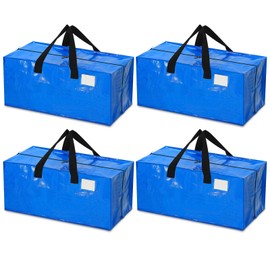 Clysee 4 Pcs 24 Gallon Large Moving Bags with Zipper and Handles Foldable Storage Duffle Bags Heavy Duty Extra Large Totes for College Dorm Travel Clothes Blankets Bedding Moving (Blue)