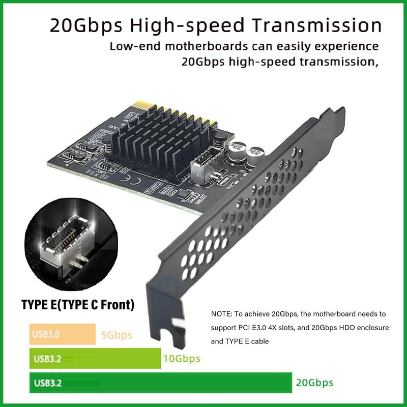 PCIE 4X to USB 3.2 Gen 2 Expansion Card, 20Gbps