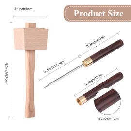 4 Pcs Canvas Crushed Bag and Mallet Set with Stainless Steel Ice Pick with Safety Cover Wooden Handle and Sheath, Wooden Mallet Ice Crusher Hammer for Crush Ice Tools Bartender Bar Kitchen Accessory