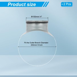 PATIKIL Duct Connector Saddle Take Off for 8" Duct to 4" Outlet Branch Extension, 2 Pcs Galvanized Steel Round 90 Degree Ducting Splitter HVAC Vent Duct Transition with Rubber Gasket