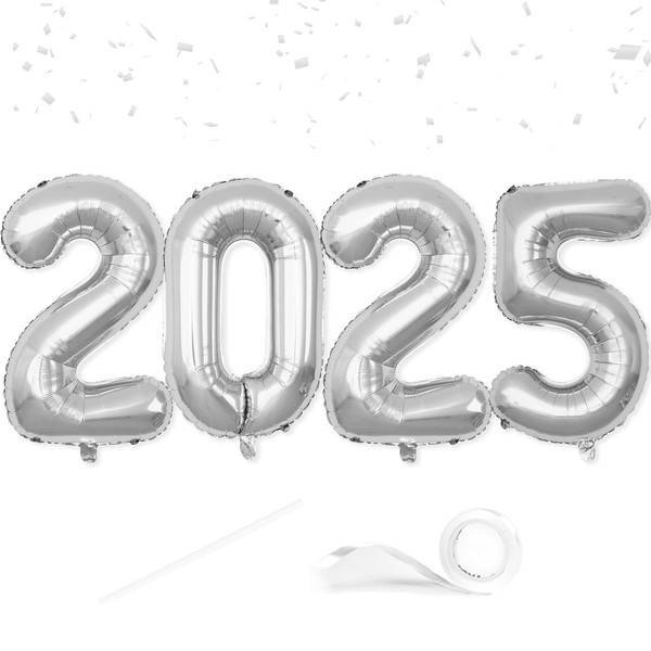 40 Inch Number 2025 Balloons Silver, Giant Foil Mylar Helium