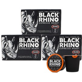 Good Times Coffee Company Black Rhino Espresso Roast Coffee Single Serve Pods, Dark Roast Fine Grind, 36 Count