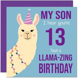 13th Sons Llama Birthday Card for Son - Llamazing - Funny Llama Birthday Card for 13 Year old teenage Kids thirteen, thirteenth