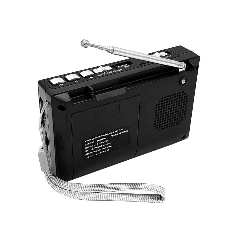 Sunflash Black Bluetooth AM/FM/SW 9CH Radio W/ Flashlight USB/TF MP3