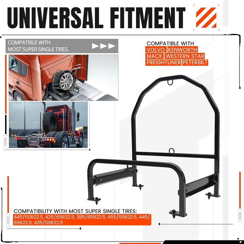 KUAFU Semi Truck Spare Tire Carrier Compatible with Volvo, Kenworth,