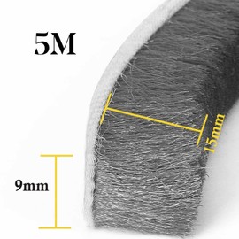 Draft Excluder for Windows, Brush Seal Weather Stripping 4.9 m(L) x9 mm(W) x 15mm(T), High Density Felt Door Brush Strip for Sliding Sash Door Window Wardrobe Seal