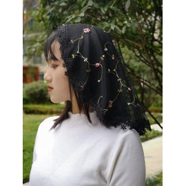 Velo de encaje para mujer, Negro -, Talla única