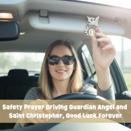 Guardian Angel Car Visor Clip, St Christopher Medal for Car Religious Sun Bless Driving Safety New Gift for Travel Protection Family, Friends, Colleague(2pcs, Silver)