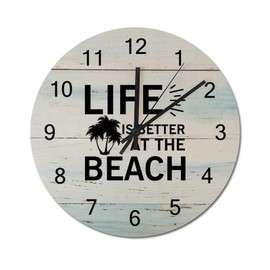 Life is Better at The Beach Wall Clocks 10 Inch, Your Custom Quote Rustic Wooden Art Hanging Clock Battery-Powered with Quartz Movement Round Clock for Living Room Bedroom Office Kitchen School