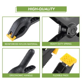 BLOSTM Spring Clamps Set 12 PCS - Heavy Duty Adjustable Plastic Clamps with Strong Grip for Workshops, DIY, Photography, Garden, Wood, Tarpaulin (3 sizes: 4 x 8.5cm, 4 x 11.5cm, 4 x 16.5cm)