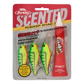 Berkley Scented Flicker Shad Pro 3 Pack Fishing Lure, Firetiger, 5/16 oz, 2.75in | 7 cm, Size, Profile and Dive Depth Imitates Real Shad, Equipped with Fusion19 Hook