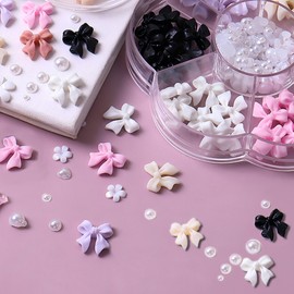 Bow Pearl Nail Charms 2 Boxes, 3D Cute Colorful Bow Pearl Nail Accessories, DIY Nail Art Manicure Craft Decoration