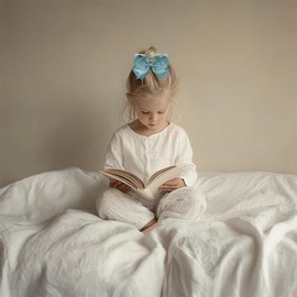 Bownita Girl's' Classic Handmade Grosgrain Hair Bow, Snag-Free, No-Slip, Large Size (Nile Blue)