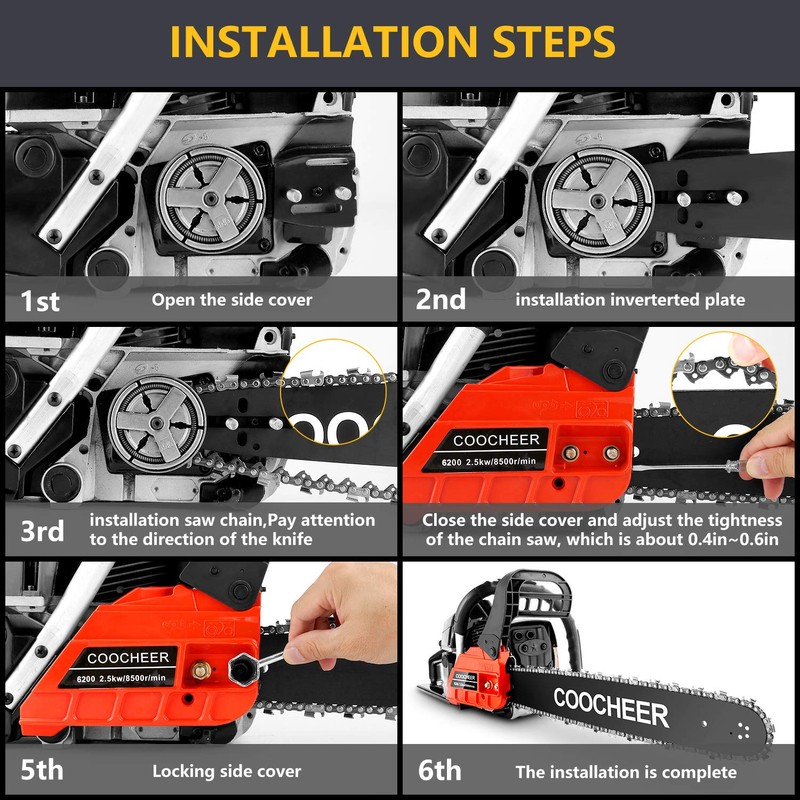 COOCHEER 62CC Gas Powered Chain saws, 20Inch 3.5HP 2-Stroke Gasoline