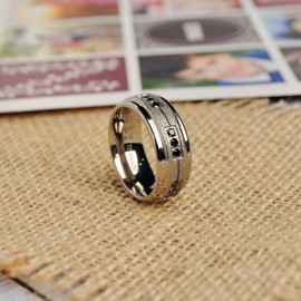 Men's Women's Titanium Black Trinity Cubic Zirconia Ring Wedding Band with Shimmer Finish 8mm 10