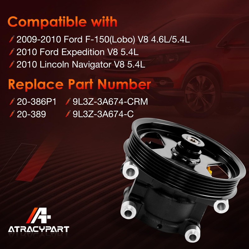 Power Steering Pump with Pulley, Compatible with 2009-2010 Ford F150