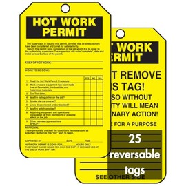 Accuform TCS361CTP Hot Work Status Tag, Legend HOT Work Permit (Checklist), 5.75" Length x 3.25" Width x 0.010" Thickness, PF-Cardstock, Black on Yellow (Pack of 25)