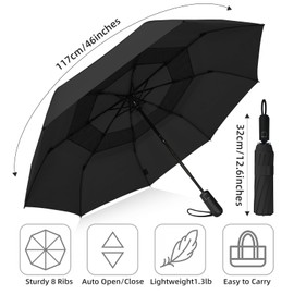 Trenovo Travel Umbrella Compact, Portable Umbrella with Waterproof & Absorbent Bag, Windproof Folding Umbrella, Small Lightweight Umbrella, Automatic Umbrella for Men Women, Black
