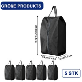 Shoe Bag, Pack of 5 Travel Shoe Bags, L Size, Waterproof Shoe Bag, Travel, Dirt-Resistant Shoe Bag, Travel for Travel or Home Storage (Black), black, shoe bag