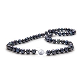 Treasure Bay Women's Pearl Necklace | 8-9mm Freshwater Pearl Single Strand Necklace - Colour Black