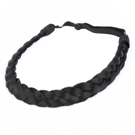 DIGUAN Width 0.7 inch Thin 2 Strands Fishtail Plaited Braids Headband Braided Synthetic Hair Elastic Stretch, Hair Accessory for Women, Girls (Natural Black)