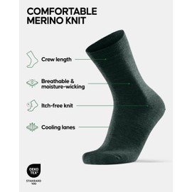 DANISH ENDURANCE Merino Wool Dress Socks, Breathable & Sweat-Wicking, Thermal Socks, Women & Mens Crew Socks, 3 or 5 Pack, Multicolor (1xblack, 2xdark Green), Large