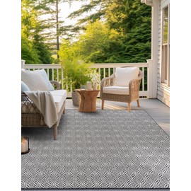 Unique Loom Outdoor Trellis Collection Area Rug - Deco Trellis (10' Square Charcoal/Ivory)