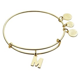 Alex and Ani Expandable Bangle for Women, Initial M Letter Charm, Shiny Gold Finish, 2 to 3.5 in