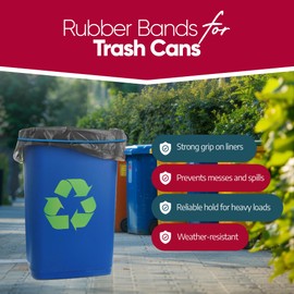 Rubber Bands 95-96 Gallon Trash Cans - Garbage Bag Holder - Heavy Duty - Pack of 6