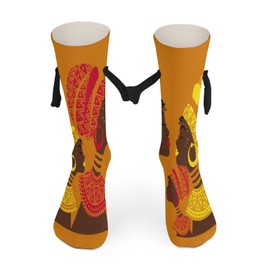 1 Pair Soft Socks Black Holding Hands, Compression Knee High Stockings Long Athletic Circulation 16x3.9 in Print Black African Women with Head Wraps on Orange