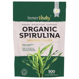 Organic Spirulina 500x Pure Easy to Swallow Tablets - Rich in Essential Vitamins & Minerals by Inner Vitality