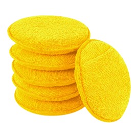 Hovom 6PCS Microfiber Wax Applicator, 5" Round Applicator Pads, Soft Automotive Waxing Foam Pads, Buffing Pads for Car Cleaning, Polishing and Detailing, Reusable Car Wash Sponge (Yellow)