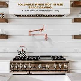 WOWOW Pot Filler Faucet Copper, Brass Pot Filler Wall Mount Kitchen Stove Faucet with Double Joint Swing Arms