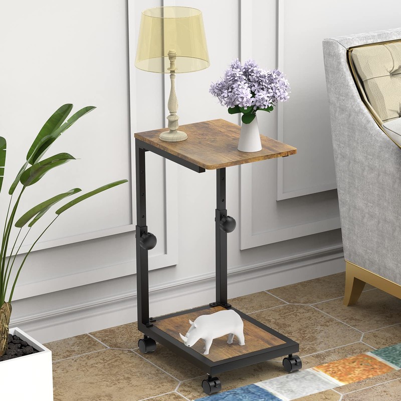 NATFAIRY C Shaped End Table with Rolling Wheels, Height Adjustable