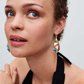 Wovanoo Natural Stone Earrings Multishape Dangle Drop Earrings Boho Stone Earring for Women Long Colorful Gold