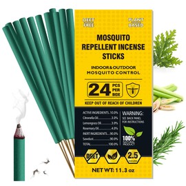 BugBai® Mosquito Repellent Outdoor Patio, 24PCS Natural Citronella Incense Sticks with Plant-Based Essential Oil of Lemongrass Rosemary, DEET-Free 2.5H Protection for Indoor Home Yoga Camping Fishing