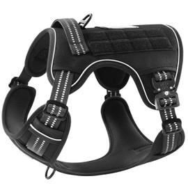 PawsPassion Tactical Dog Harness for X-Large Dogs, Chew-Proof Metal Hardware, Heavy Duty No Pull Dog Harness, Reflective Strips, Adjusting Ring, MOLLE System, Hook and Loop Panel (Stealth, XL)