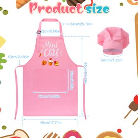 XLSXEXCL Kids Apron and Chef Hat Set, “Mini Chef” Funny Apron Adjustable Kitchen Apron for Boys and Girls for Cooking Baking Painting and Training (Pink)