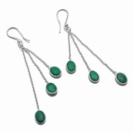 Silver Palace 925 Sterling Silver Natural Emerald Drop Dangle Earrings for Women