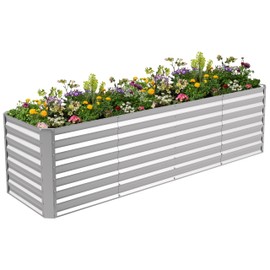 ATRANURE 8X2X2ft Galvanized Raised Garden Bed for Gardening,Metal Planter Boxes Outdoor Patio Kit Planting Bed for Vegetables Flowers Herb,Silver