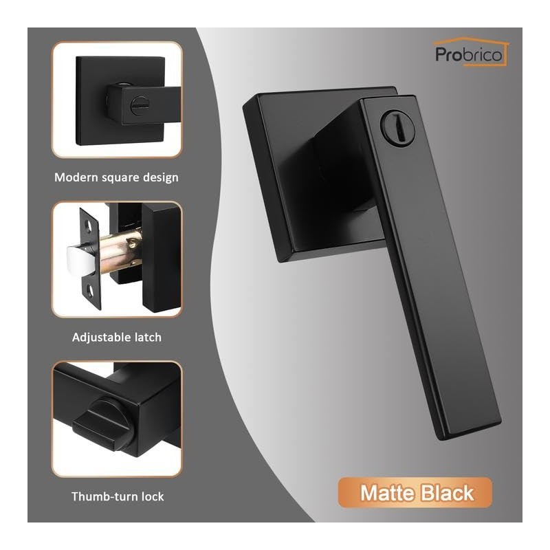 Probrico 6 Pack Square Privacy Door Levers Black Privacy Door