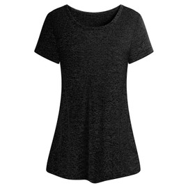 Cucuchy Womens Yoga Tops Flowy Fitness Workout Shirts Short Sleeve Activewear (X-Large, Black-2)