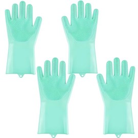 PEOKPIPLE 2 pairs Silicone Dishwashing & Pet Grooming Gloves - 2-in-1 Heat Resistant Gloves with High-Density Teeth, Enhanced Five Finger Design for Bathing, Cleaning Dishes, Cars, Dogs & Cats(Green)