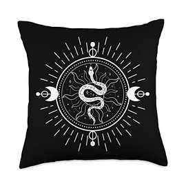 Witchy Aesthetic Mystic Snake Sun Moon Boho Vibes Witchy Aesthetic Mystic Snake Sun Moon Sacred Geometry Throw Pillow, 18x18, Multicolor
